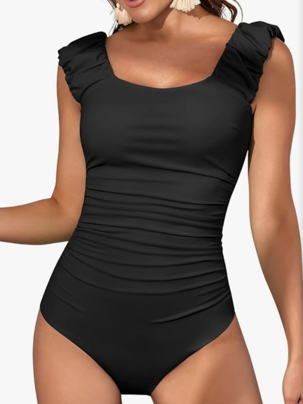 Eomenie Womens One Piece Swimsuits Puffy Sleeves Tummy Control Bathing Suit. L